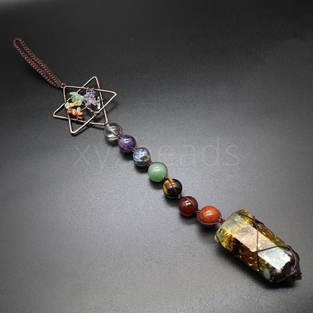 Chakra Natural Quartz Crystal & Amethyst & Sodalite & Green Aventurine & Tiger Eye & Carnelian & Red Jasper Pendant Decorations PW-WG9D400-01-1