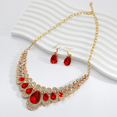 Alloy Rhinestone Bib Necklaces & Dangle Earrrings Sets for Women WG5541E-01-1