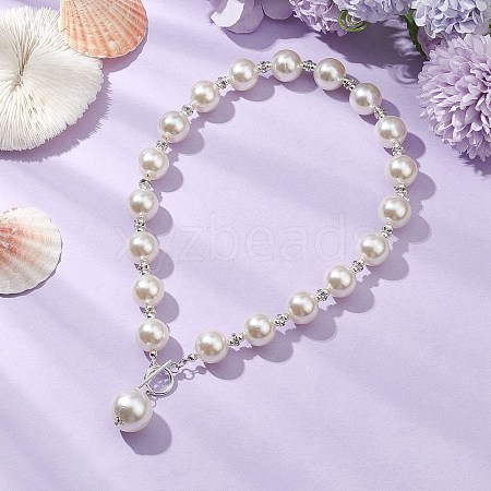 Imitation White Pearl Acrylic Beaded Necklaces NJEW-JN05122-01-1