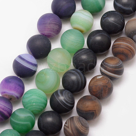 Natural Striped Agate/Banded Agate Bead Strands G-K166-12-10mm-1