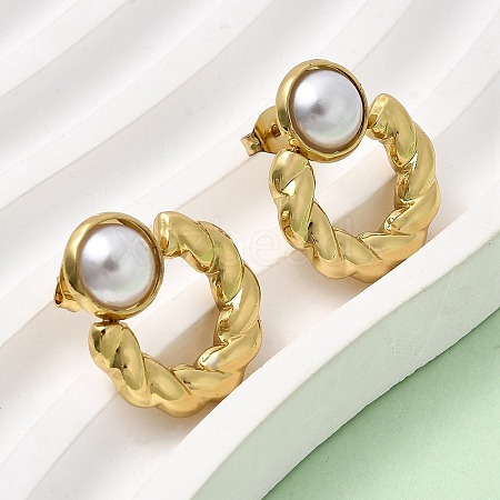 201 Stainless Steel ABS Plastic Pearl Stud Earrings EJEW-Z151-13G-03-1