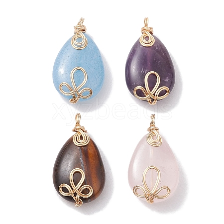 Natural Mixed Stone Copper Wire Wrapped Pendants PALLOY-JF02618-1