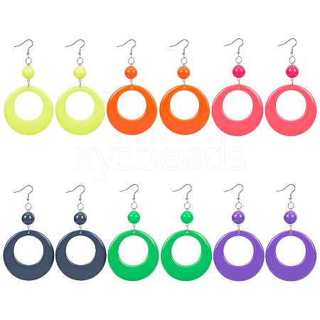 ANATTASOUL 6 Pairs 6 Colors Donut Resin Dangle Earrings with Iron Pins for Women EJEW-AN0004-14-1