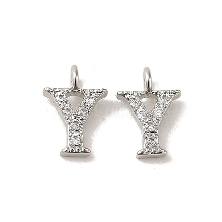 Initial Letter Brass Micro Pave Cubic Zirconia Pendants ZIRC-F008-Y-1