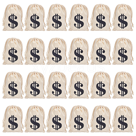 Black Dollar Sign Printed Cotton Cloth Drawstring Bgas ABAG-WH0083-012-1