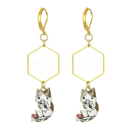 Rack Plating Alloy Cat Dangle Leverback Dangle Earrings EJEW-JE05502-05-1