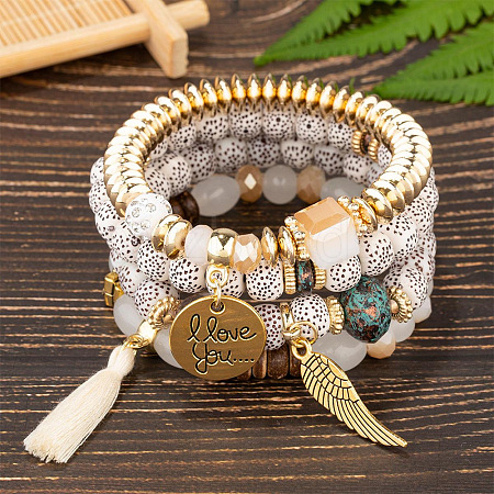 Boho Style Wood Beaded Stretch Bracelet Sets for Women WGE3C3B-47-1