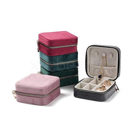 Square Velvet Jewelry Storage Zipper Boxes CON-P021-01-1