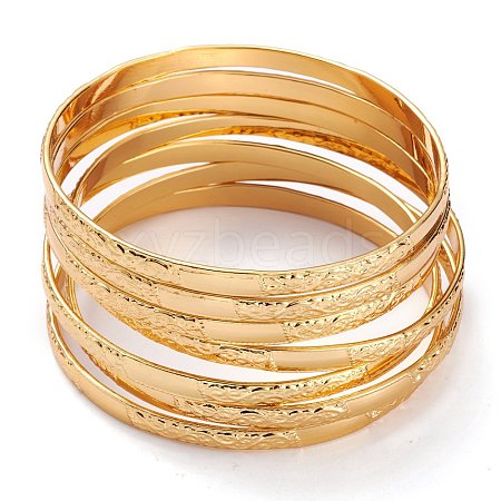 7Pcs Women's Simple Fashion Textured PVD Vacuum Plating 304 Stainless Steel Stackable Bangles BJEW-O182-07G-1