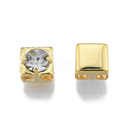 Brass Micro Pave Clear Cubic Zirconia Beads KK-G432-11A-G-1