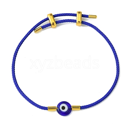 Lampwork Evil Eye & Brass Beaded Bangle BJEW-A008-01A-1