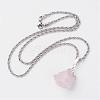 Natural Rose Quartz Pendant Necklaces NJEW-JN01879-02-5