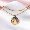 304 Stainless Steel & Plastic Colorful Flat Round Pendant Double Layer Necklaces for Women NJEW-U032-05G-2