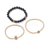 3Pcs 3 Style Round Synthetic Black Stone & Hematite Beaded Stretch Bracelets Set BJEW-JB07688-01-4