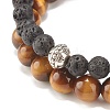 2Pcs 2 Style Natural Tiger Eye & Lava Rock Stretch Bracelets Set BJEW-JB08193-04-5