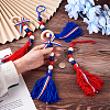 Crafans 4Pcs 2 Style Independence Day Theme Wooden Ring & Woolen Yarn Tassels Pendant Decorations HJEW-CF0001-20-12