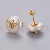 Natural Pearl Stud Earrings EJEW-L231-20G-2