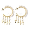 2 Pairs 2 Colors Cross Shell Pearl Dangle Stud Earrings EJEW-JE06185-3