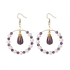 Shell Pearl & Natural Amethyst Beaded Big Ring with Teardrop Dangle Earrings EJEW-JE05044-1