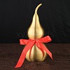 Brass Hollow Tilted Head Gourd Statue Ornament with Red Luck Strip DJEW-PW0018-03E-1