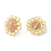 Natural Sunstone Hexagon Stud Earrings with Plastic Pearl Beaded EJEW-E287-01G-03-1