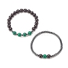 2Pcs 2 Style Natural Wood & Synthetic Hematite & Malachite Beaded Stretch Bracelets Set BJEW-JB07948-01-5