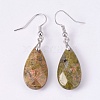 Natural Unakite Dangle Earrings EJEW-P150-A06-2