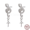 Rhodium Plated 925 Sterling Silver Micro Pave Cubic Zirconia Ear Stud Findings STER-P035-59P-1