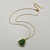 Stainless steel Crystal Rhinestone and Green Glass Maitreya Pendant Necklaces NJEW-WH0029-005G-1
