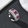 Brass Micro Pave Cubic Zirconia Cuff Open Rings for Women RJEW-L343-13P-06-1