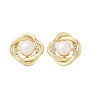 Brass Imitation Pearl Stud Earrings KK-D301-06G-2