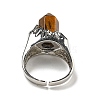 Hexagonal Prism Natural Tiger Eye Open Cuff Rings RJEW-B106-01P-06-4