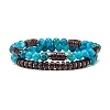 Natural Chalcedony & Synthetic Non-magnetic Hematite Beads Energy Stretch Bracelets Set BJEW-JB07142-03-1