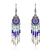 Bohemian Style Alloy Enamel Flat Round Tassel Chandelier Earrings FS-WG14215-03-1