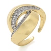 Brass Micro Pave Clear Cubic Zirconia Cuff Finger Rings for Women RJEW-B112-12GP-4