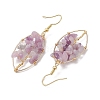 Natural Lepidolite/Purple Mica Stone Chips Tree of Life Dangle Earrings EJEW-JE05730-03-4