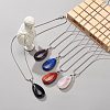 5Pcs 5 Style Natural Mixed Gemstone Teardrop Pendant Necklace Set with 304 Stainless Steel Chains for Women NJEW-JN04062-2