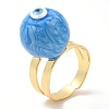 Enamel Round with Evil Eye Beaded Open Cuff Ring RJEW-E069-03G-02-1