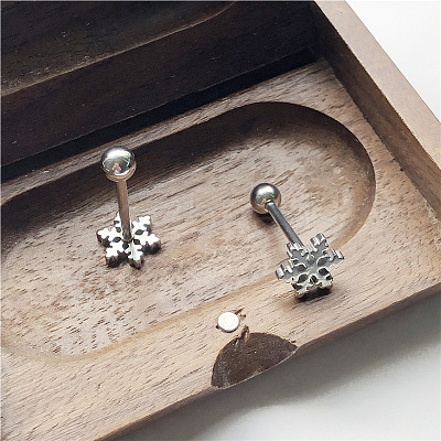 316L Surgical Stainless Steel Snowflake Straight Barbell 15 Gauge Piercing Tongue Rings for Women Men FS-WGAECD9-01-1