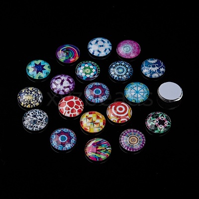 Mosaic Printed Glass Half Round/Dome Cabochons GGLA-N004-12mm-G-1