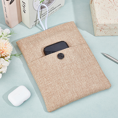 Cotton & Linen Book Sleeve with Button & Front Pocket ABAG-WH20005-14B-03-1