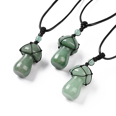 Natural Gemstone Mushroom Pendant Necklace NJEW-E065-01-1