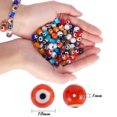 120Pcs 12 Colors Handmade Evil Eye Lampwork Round Bead Strands LAMP-SZ0001-11-1