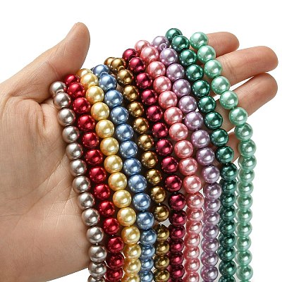 Eco-Friendly Dyed Glass Pearl Round Bead Strands HY-A008-8mm-M-1