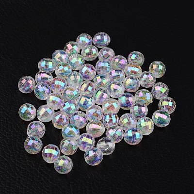 Faceted Eco-Friendly Transparent Acrylic Round Beads X-TACR-K001-8mm-22-1