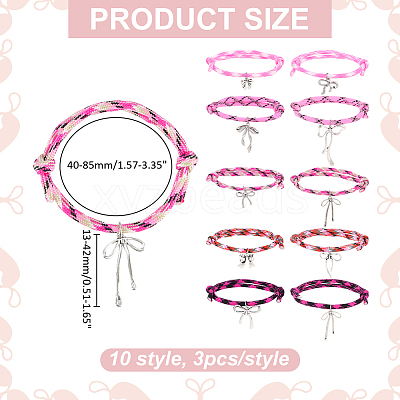 30Pcs 10 Styles Polyester Cord Bracelets BJEW-PH01983-1