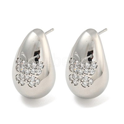Rack Plating Brass Micro Pave Clear Cubic Zirconia Stud Earring EJEW-C102-29C-P-1