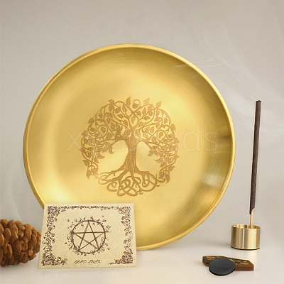 Tree of Life Pattern Flat Round 201 Stainless Steel Candle Holders AJEW-K038-01G-1