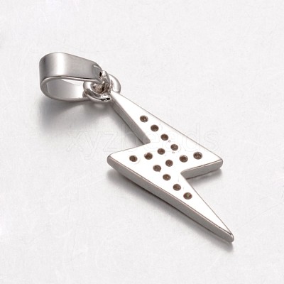 Lightning Bolt Brass Micro Pave Cubic Zirconia Pendants X-KK-K109-26P-1