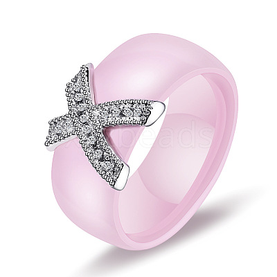 Cross Brass Micro Pave Clear Cubic Zirconia with Porcelain Finger Rings FS-WG0A171-20-1